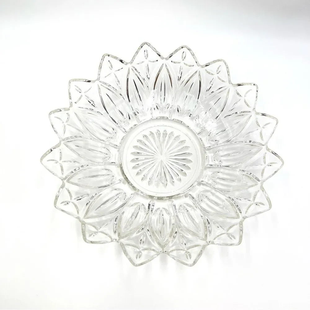Vintage Federal Cut Glass Dish Bowl Sun Flower Sunflower Petal Starburst Pattern